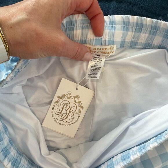 NWT TORTOLA SWIM TRUNKS IN BLUE GINGHAM Sz. 14 - Picture 2 of 3